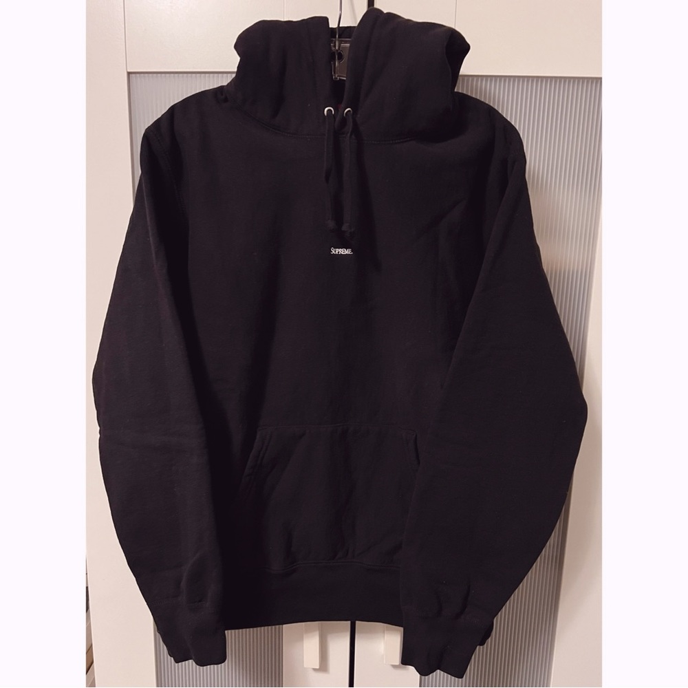 Supreme Black Hoodie Embroidered Logo Size M